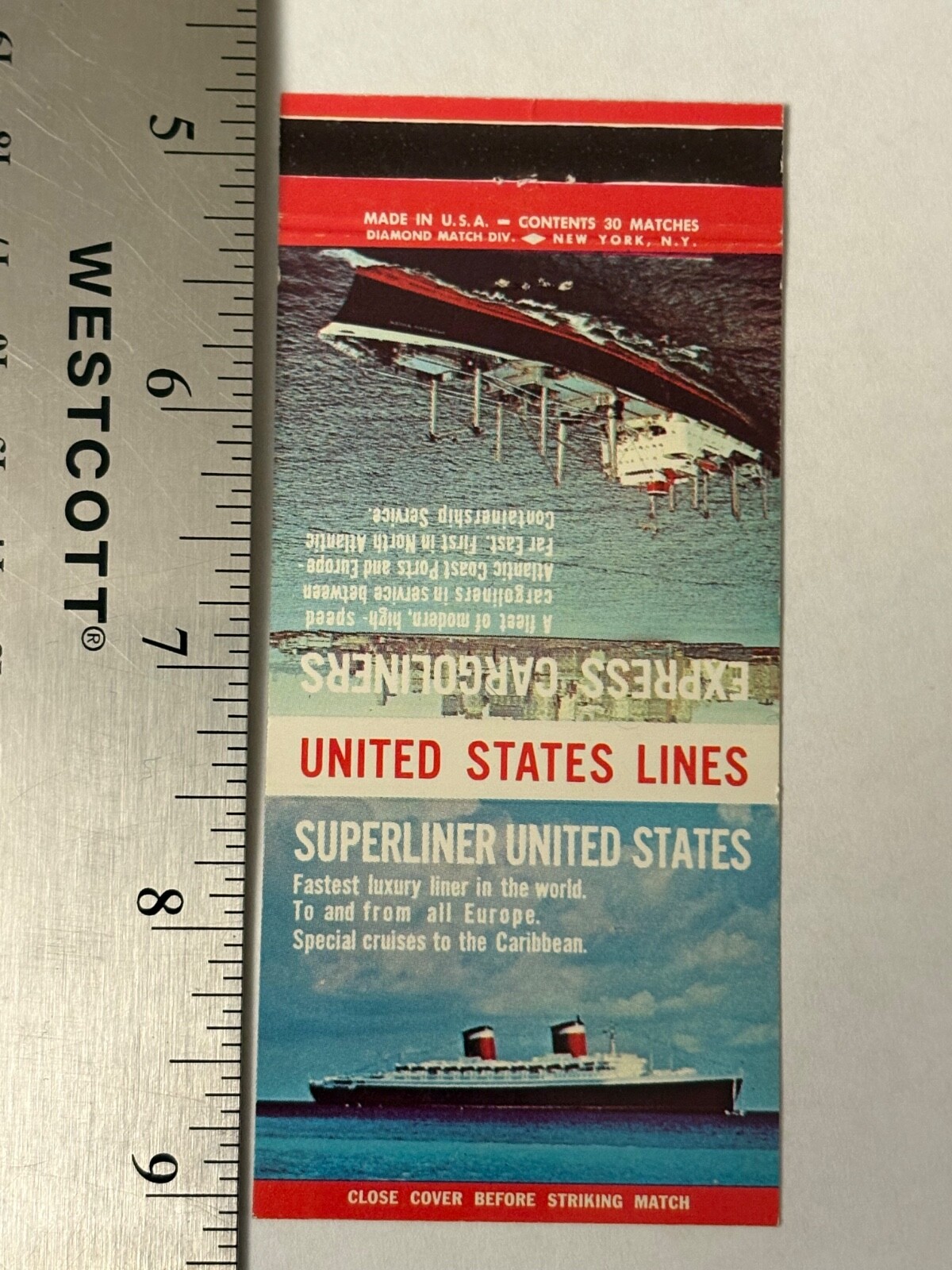 United States Lines Matchbook Cover Superliner Express Cargoliners Luxury Cruise