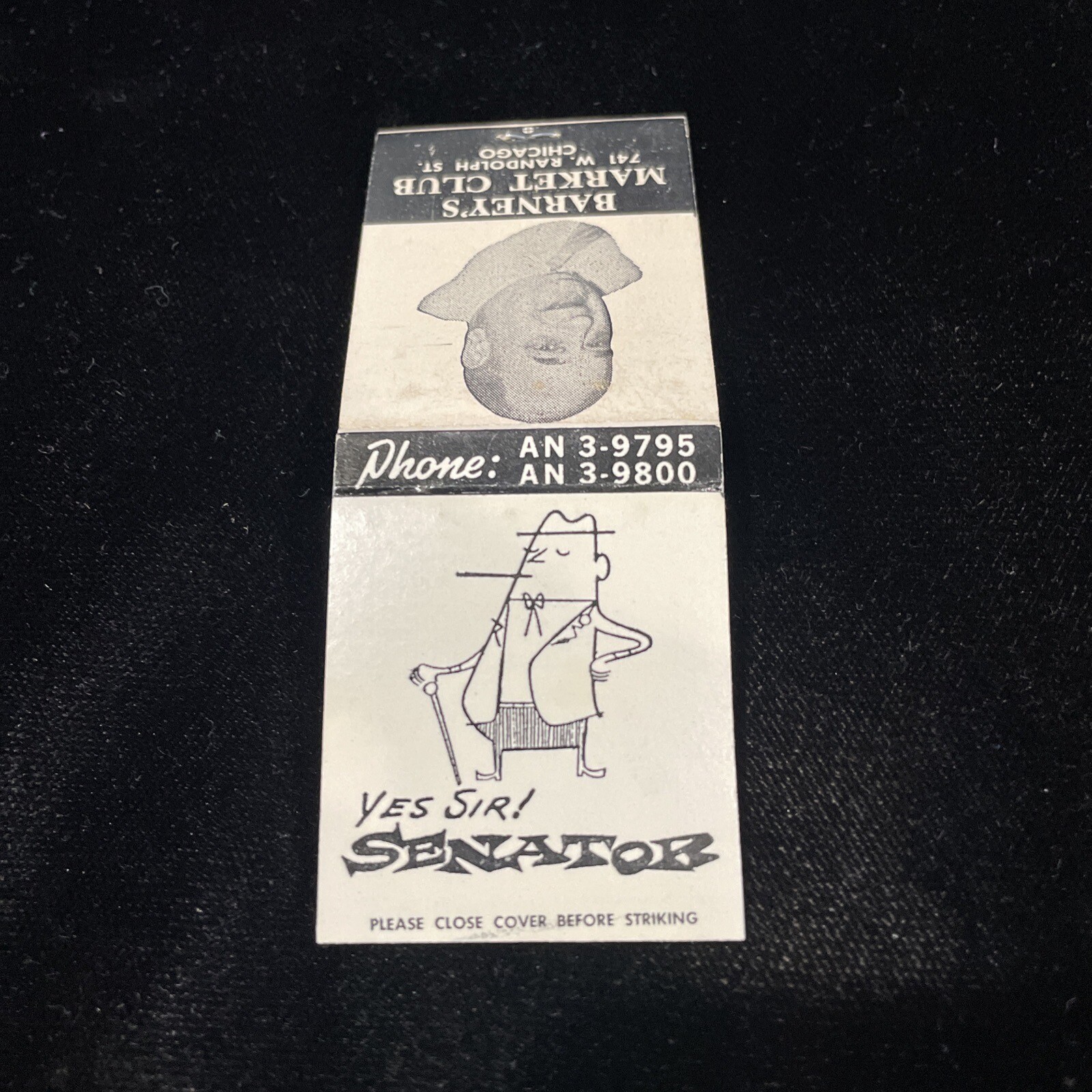 Vintage Matchbook Barney’s Market Club, Chicago, IL “Yes Sir, Senator” Unused