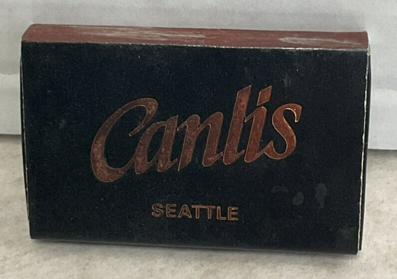 VINTAGE CANLIS RESTAURANT SEATTLE WA BLACK & COPPER PARTIAL MATCH BOX