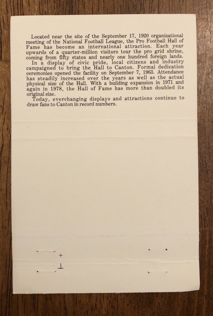 Pro Football Hall Of Fame Canton, Ohio Matchbook Cover (O1)