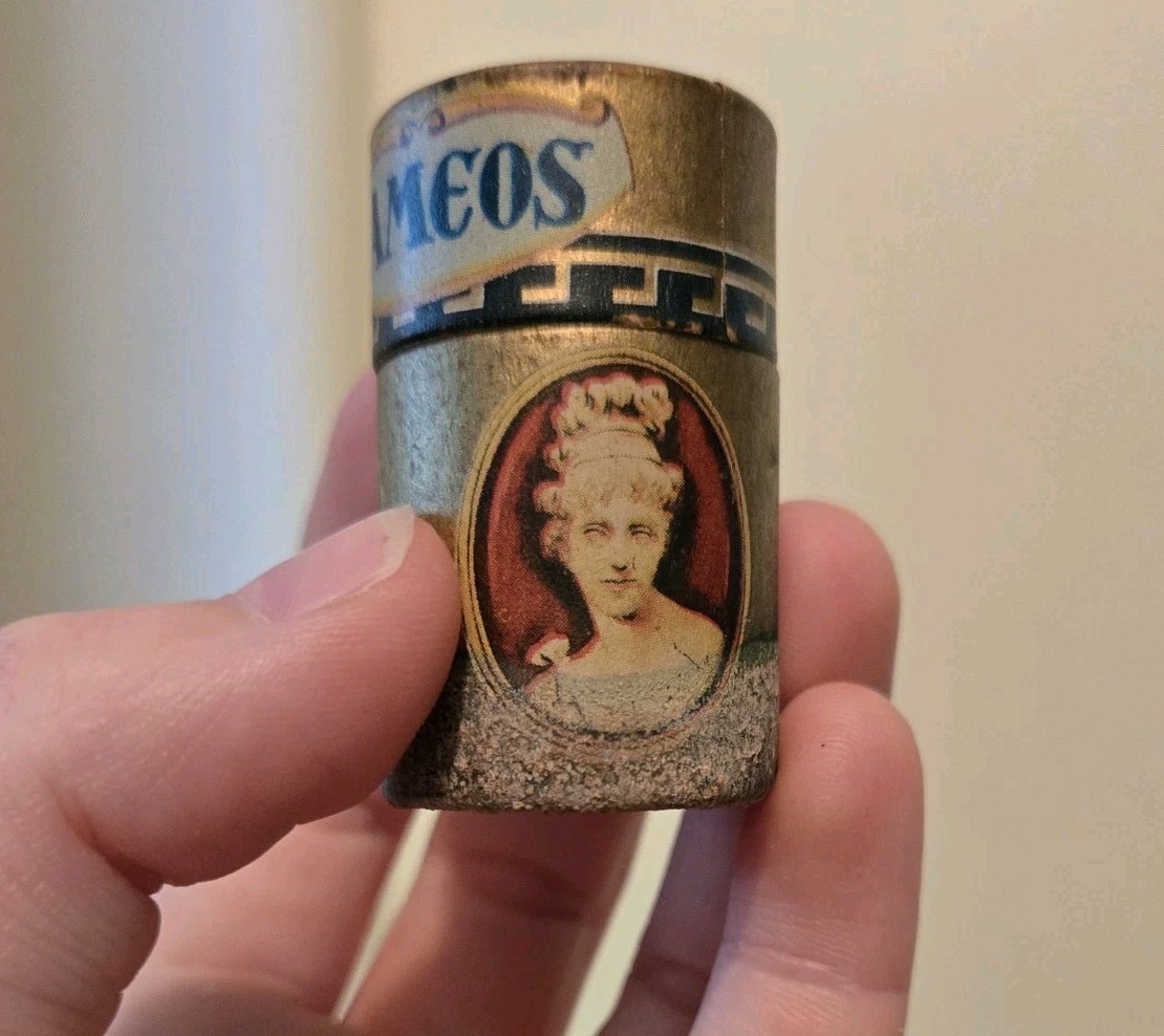 Vintage Golden Cameos Stick Matches in Original Cardboard Canister
