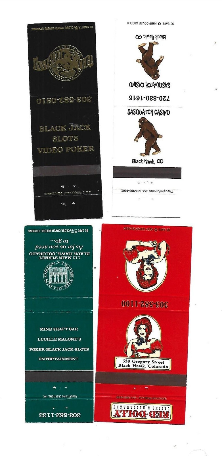 4 Black Hawk, Colorado Casino Matchcovers All Still Open