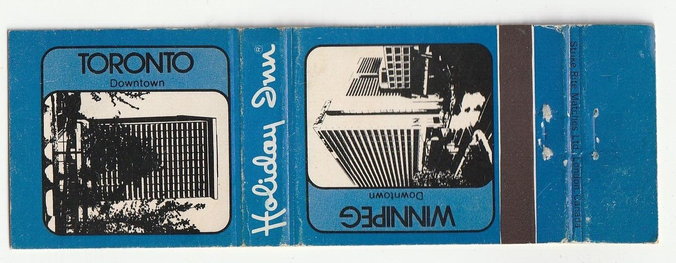 MATCHBOOK COVER – HOLIDAY INN HOTEL – TORONTO & WINNEPEG CANADA – HOLIDEX