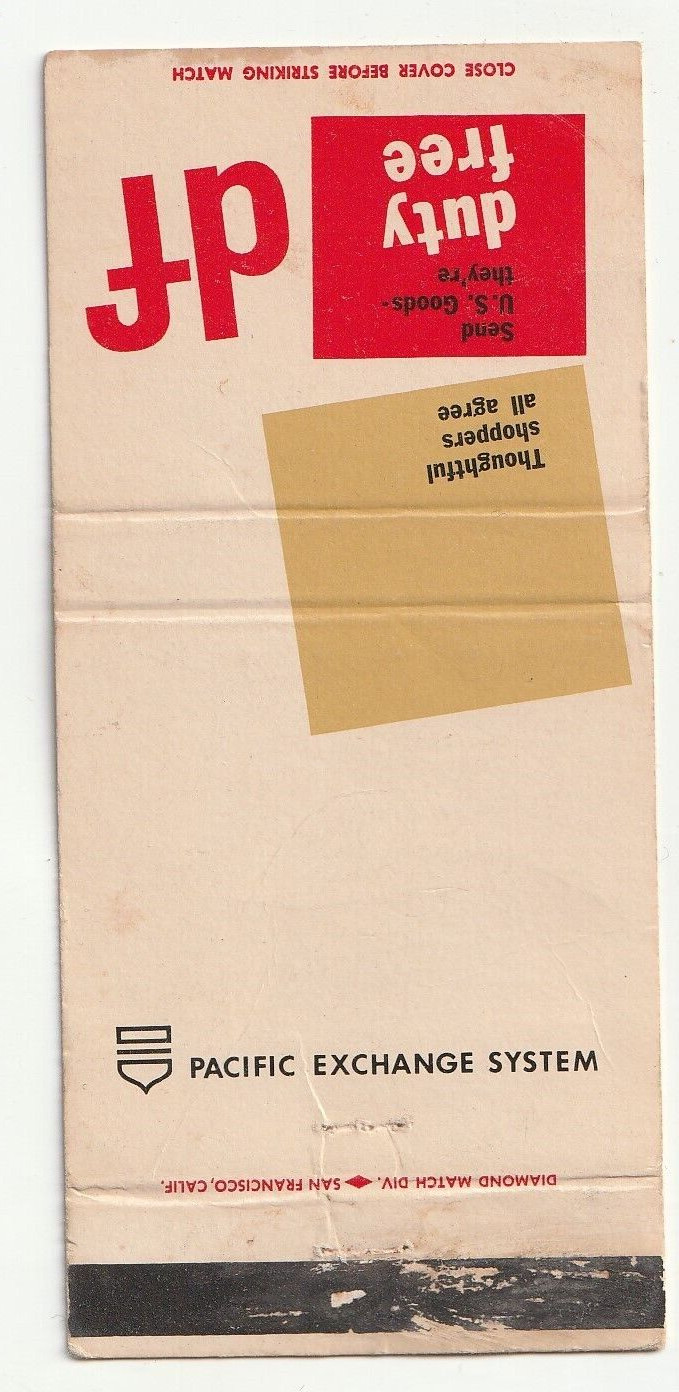 MATCHBOOK COVER – DUTY FREE – PACIFIC EXCHANGE SYSTEM