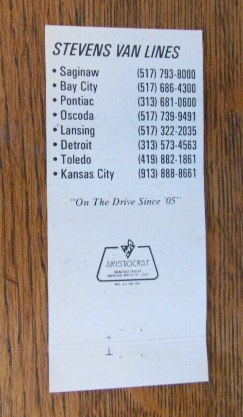 UNITED VAN LINES TRUCK MATCHBOOK SAGINAW BAY CITY PONTIAC OSCODA LANSING DETROIT