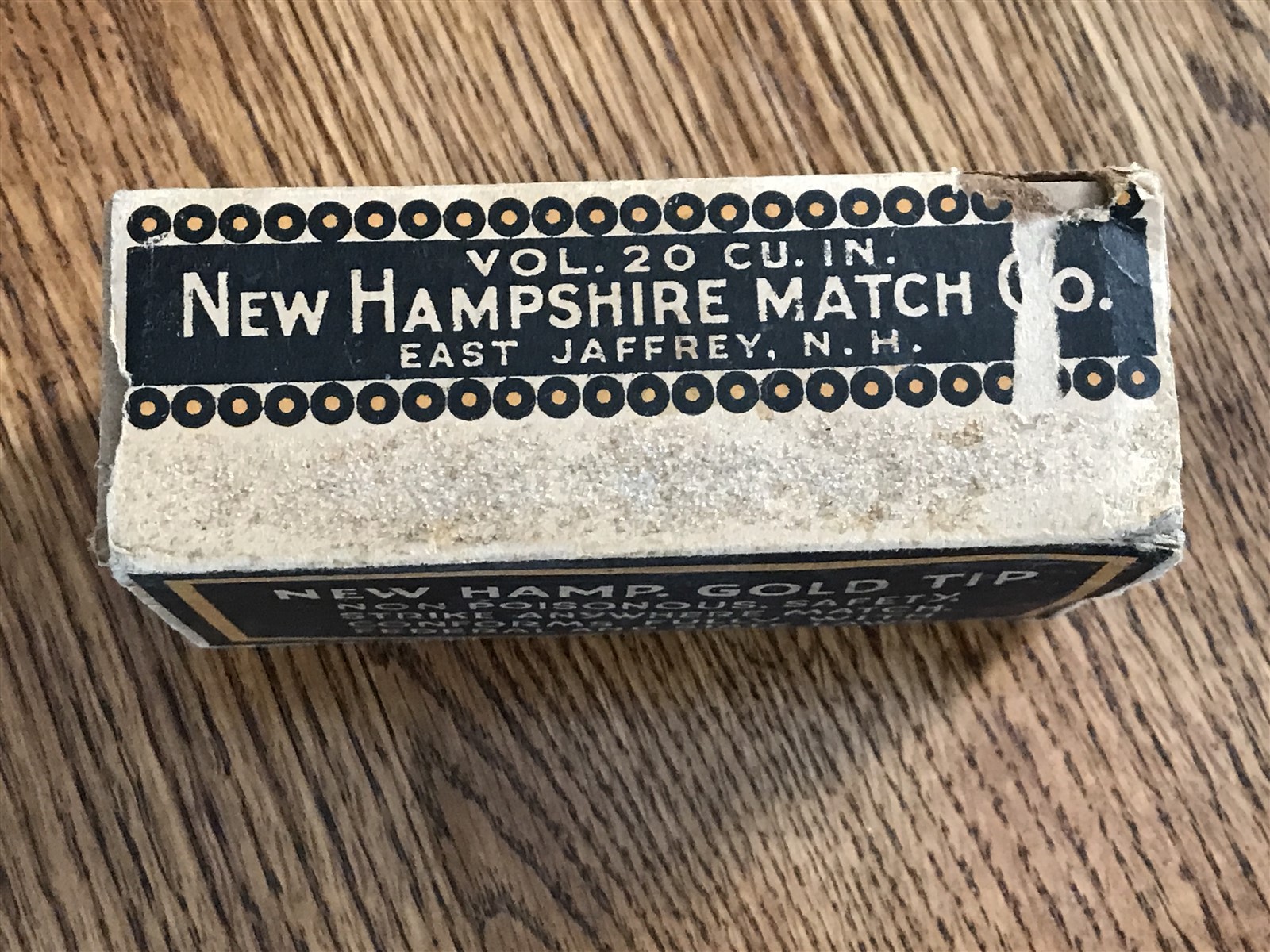RARE NEW HAMPSHIRE MADE ANTIQUE GOLD TIP WOOD MATCHES CARDBOARD MATCH BOX COVER