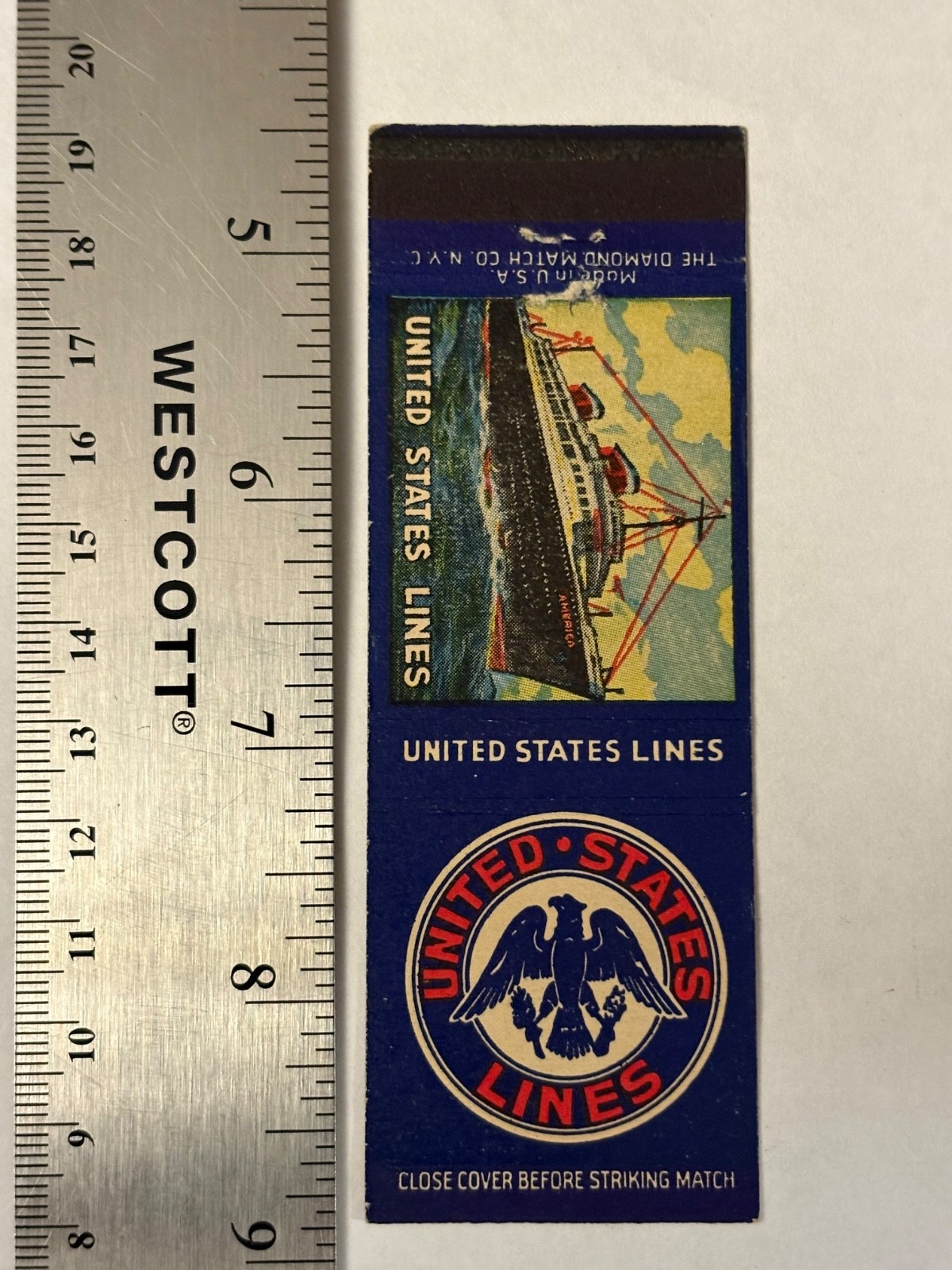 United States Lines Matchbook Cover U.S. US Eagle Emblem Logo Crest Boat Ship