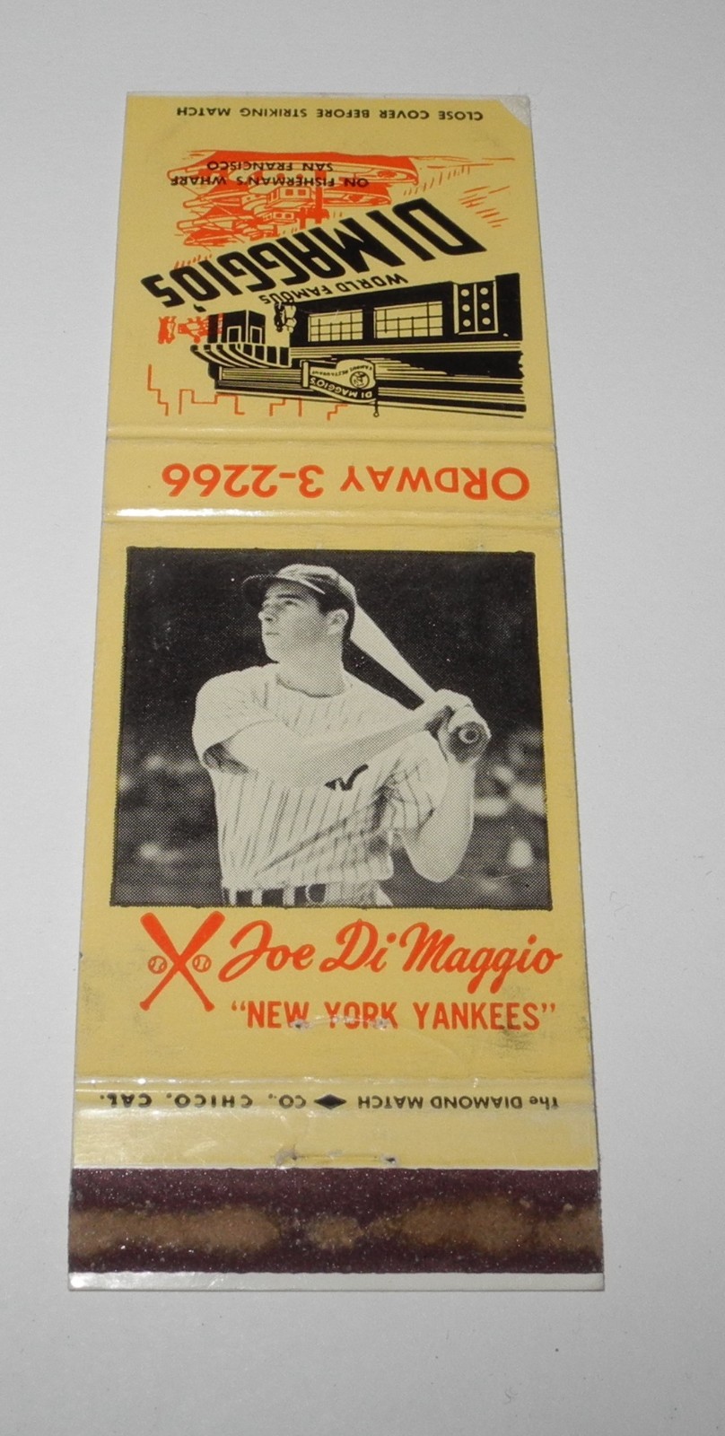 Vintage Baseball Joe DiMaggio’s Resturant San Francisco Souvenir Pin Matchbook