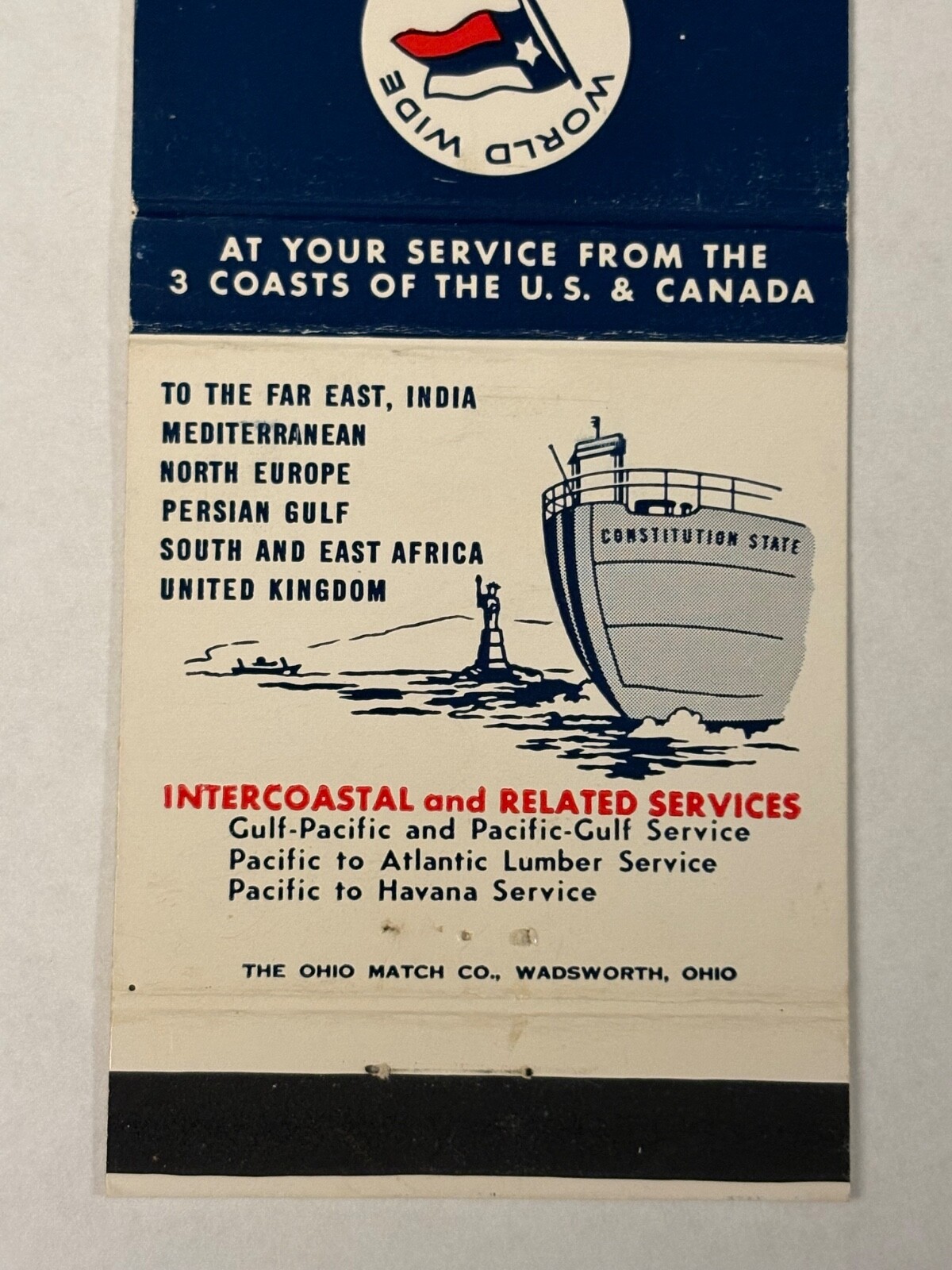 States Marine Lines Matchbook Cover Worldwide Services International Shipping