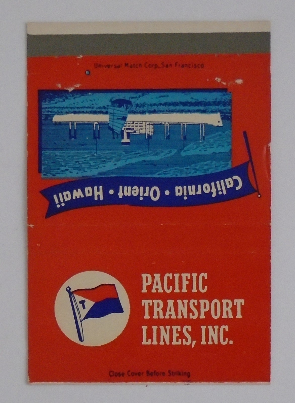 Pacific Transport Lines Inc California Orient Hawaii Matchbook Cover