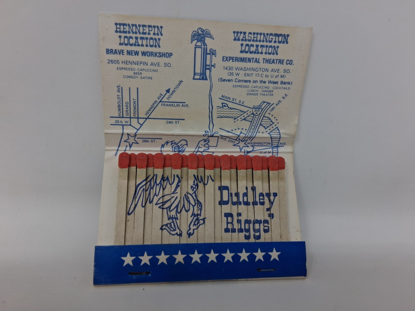 Vintage Matchbook Dudley Rigg’s E.T.C Brave New Workshop Experimental Theatre Co