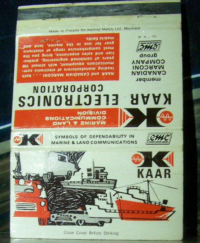 Vintage Matchbook Cover J4 Ephemera Collectible Kaar Electronics Boats Ships