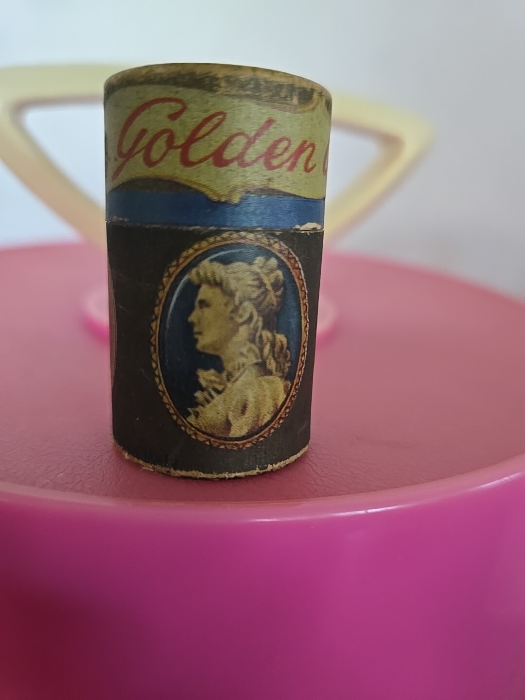 Vintage Golden Cameo Stick Matches in Original Cardboard Canister W Wax Matches