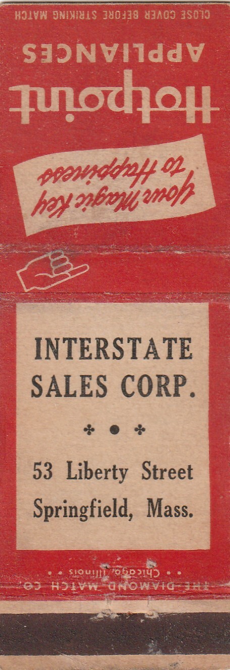 MATCHBOOK COVER INTERSTATE SALES SPRINGFIELD MASSACHUSETTS – HOTPOINT APPLIANCES