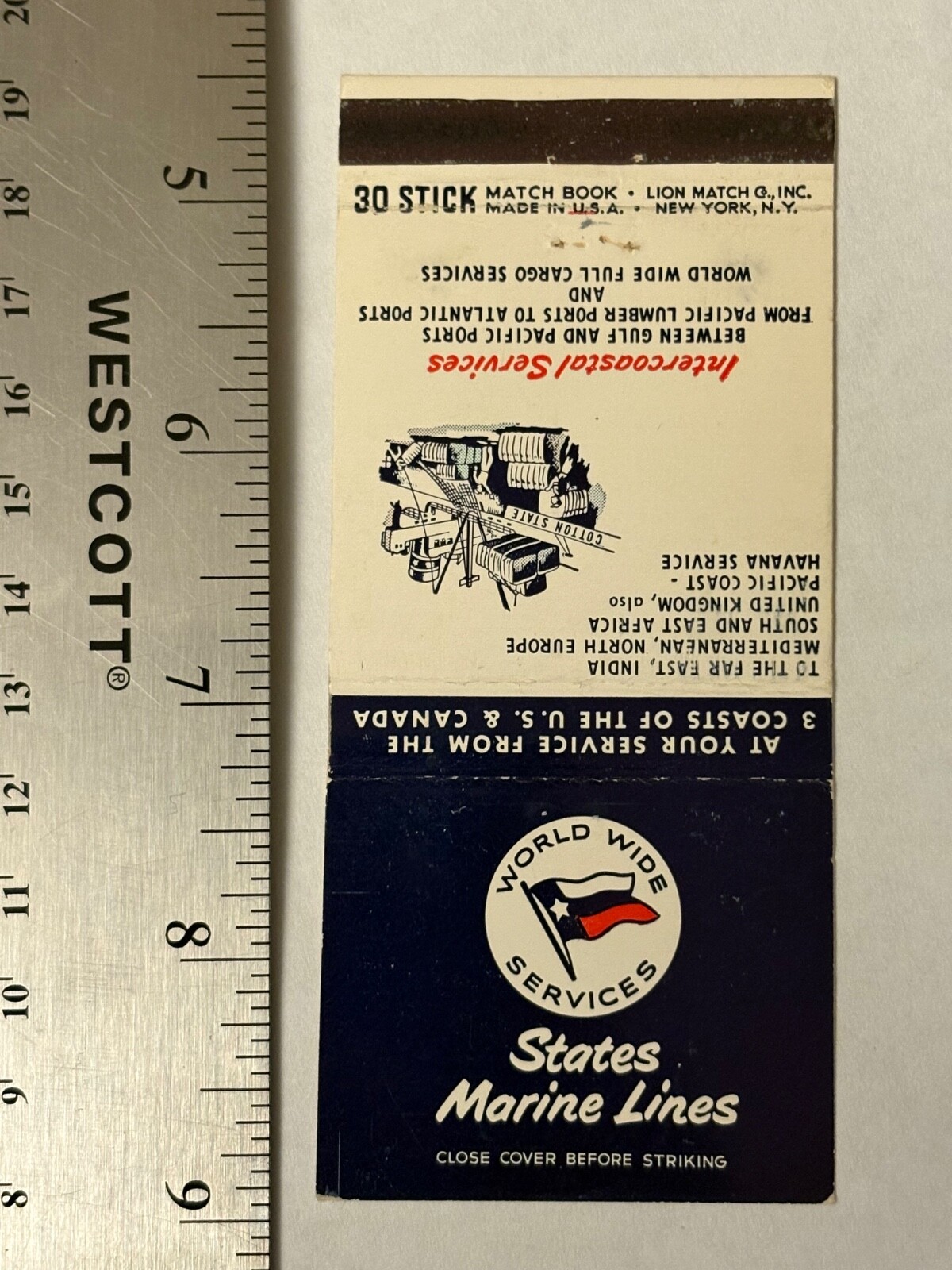 States Marine Lines Matchbook Cover Worldwide Services International Shipping