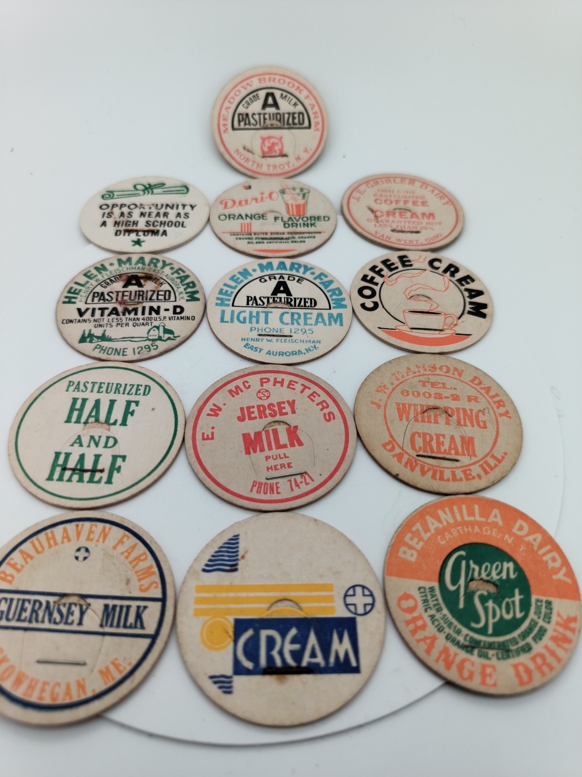 13 VINTAGE CARDBOARD MILK TOPS **VERY GOOD CONDITION**