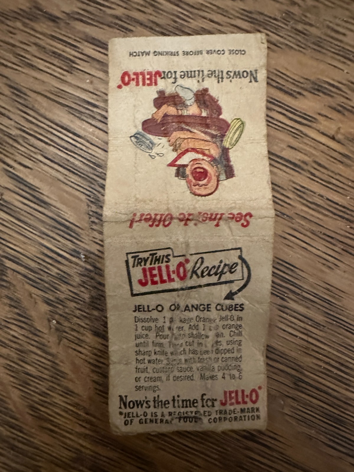Vintage MATCHBOOK Cover “Now’s the Time for JELL-O” Recipe & Offer FREE Shipping