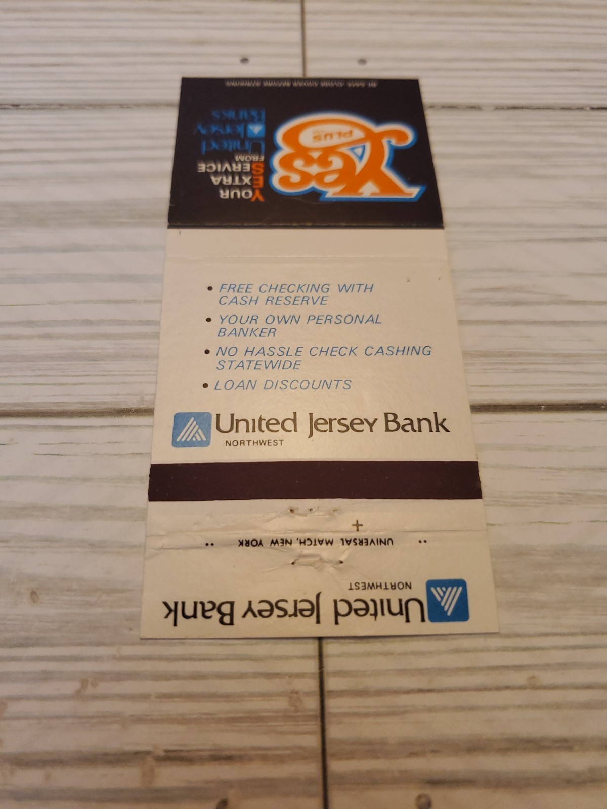 VTG Matchbook Cover YES Plus United Jersey Bank Your Extra Service