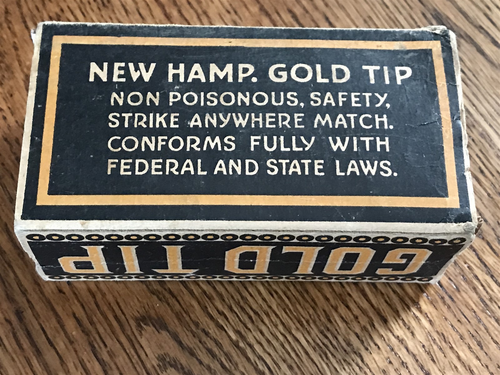 RARE NEW HAMPSHIRE MADE ANTIQUE GOLD TIP WOOD MATCHES CARDBOARD MATCH BOX COVER