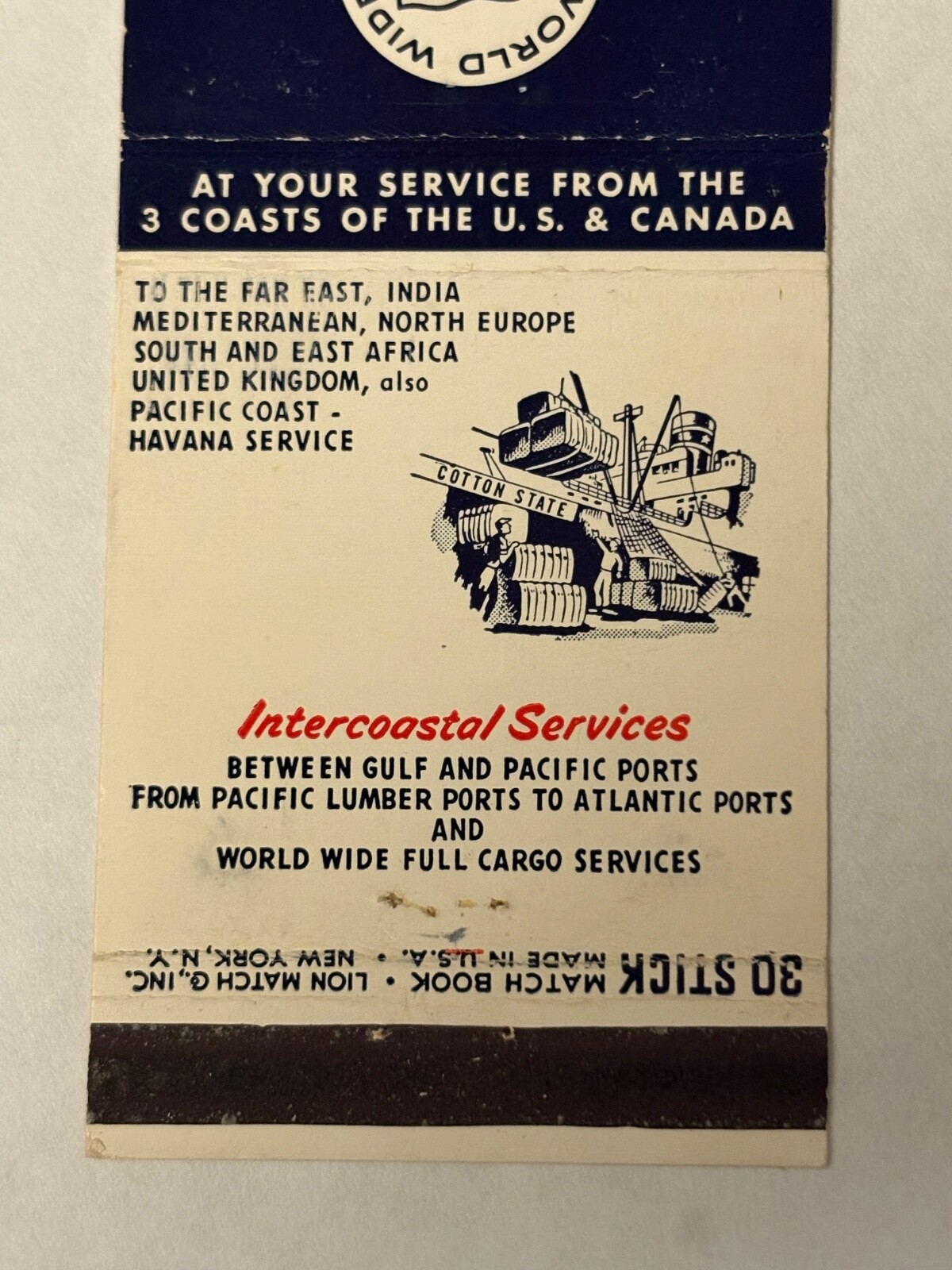 States Marine Lines Matchbook Cover Worldwide Services International Shipping