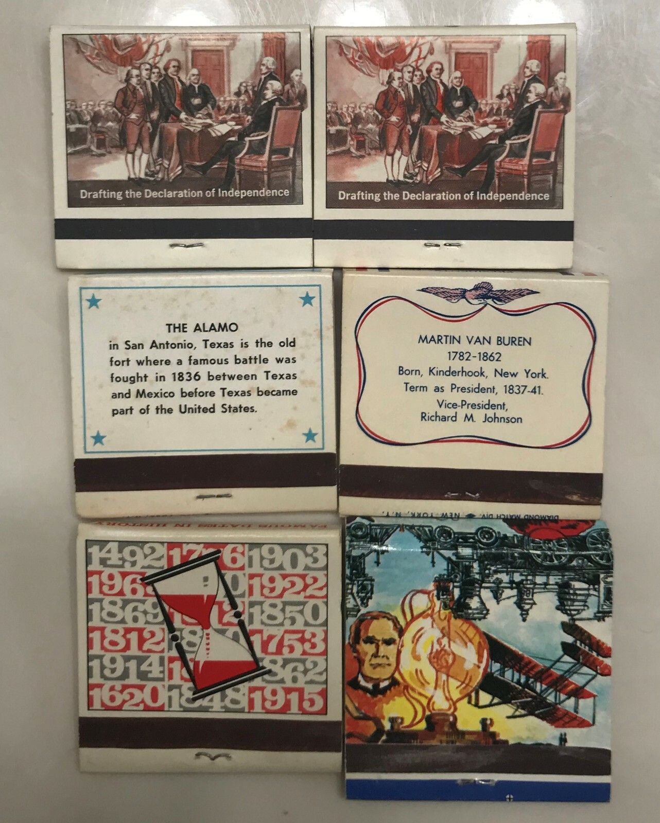 6 United States of America Themed Matchbooks: Bicentennial, President, Alamo+++