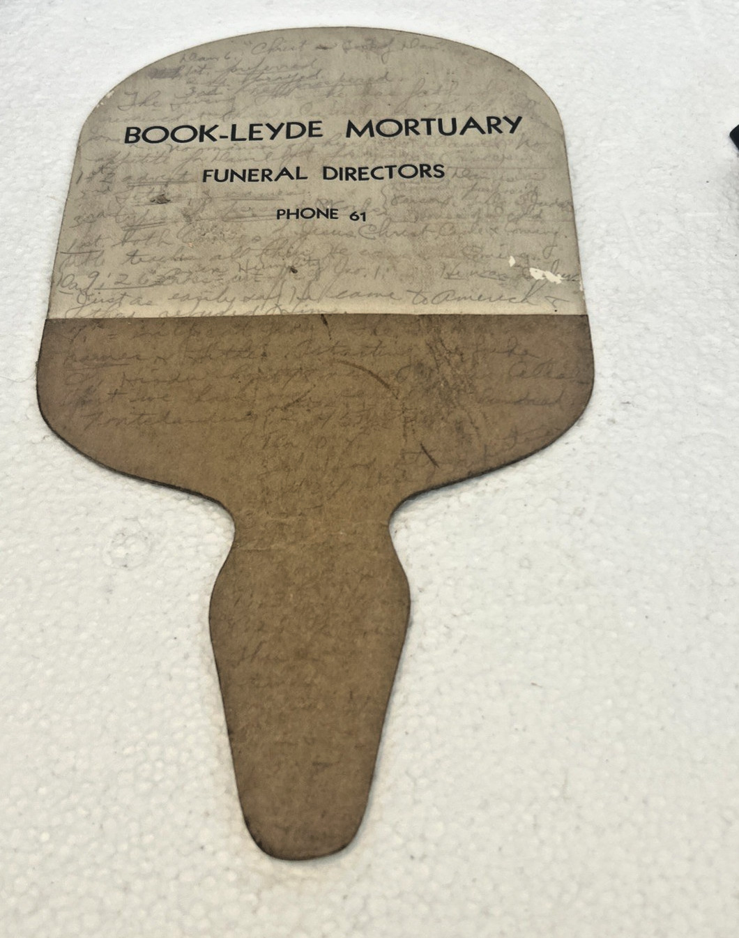 Ant. Funeral Home Advertising Cardboard Paper Fan Book-Leyde Mortuary -#61 phone