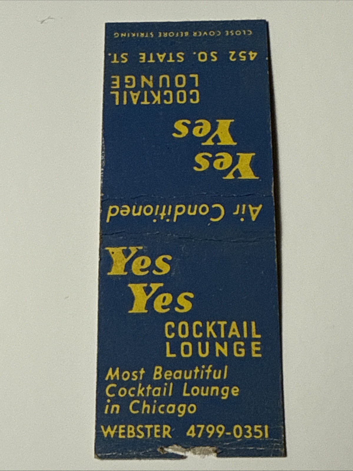 Vtg 1930s Matchbook YES YES Cocktail Lounge Chicago Illinois Bar