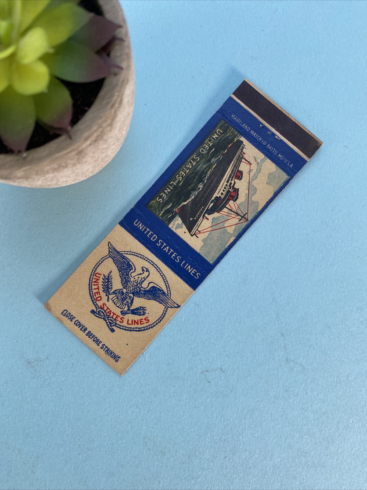 United States Lines Ship Patriotic Military Vintage Matchbook Cover WW2