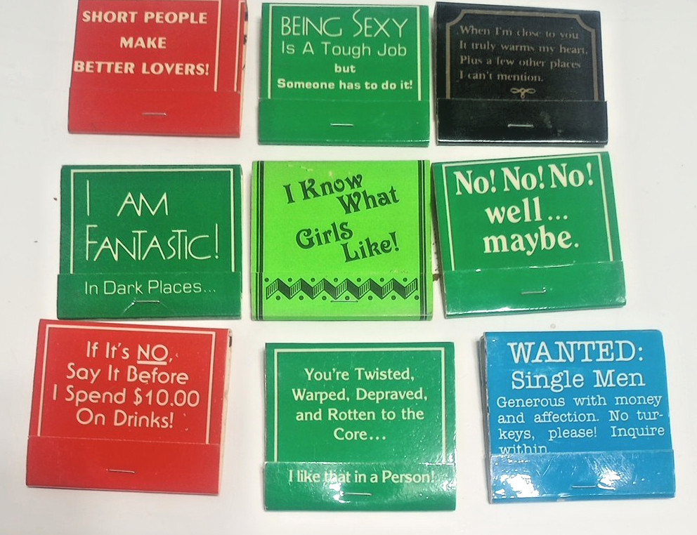 9 Collectible New Vintage Matchbook Lot People Greeters Sexey Pick Up Lines 1984