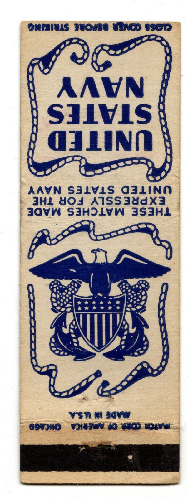 UNITED STATES NAVY matchbook matchcover – MILITARY