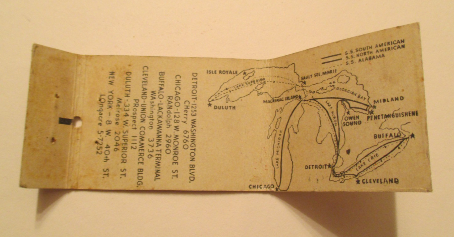 Georgian Bay Line Cruising the Great Lakes Ships Advertising Matchbook