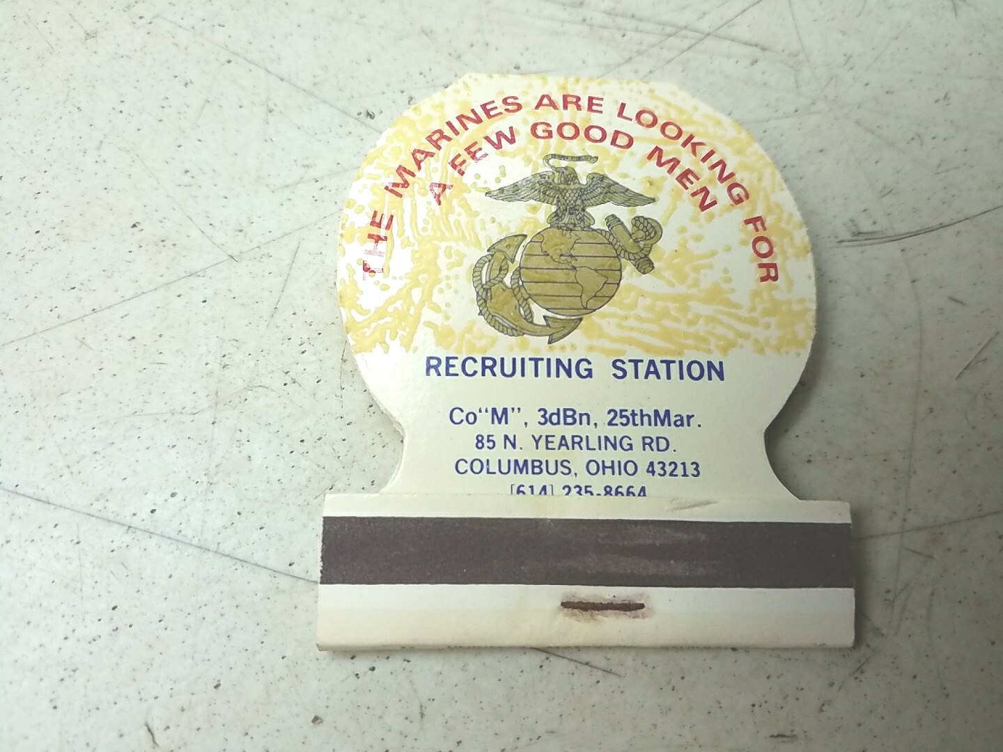 United States Marine Corps Recruiting Station Columbus Ohio Vintage Matchbook