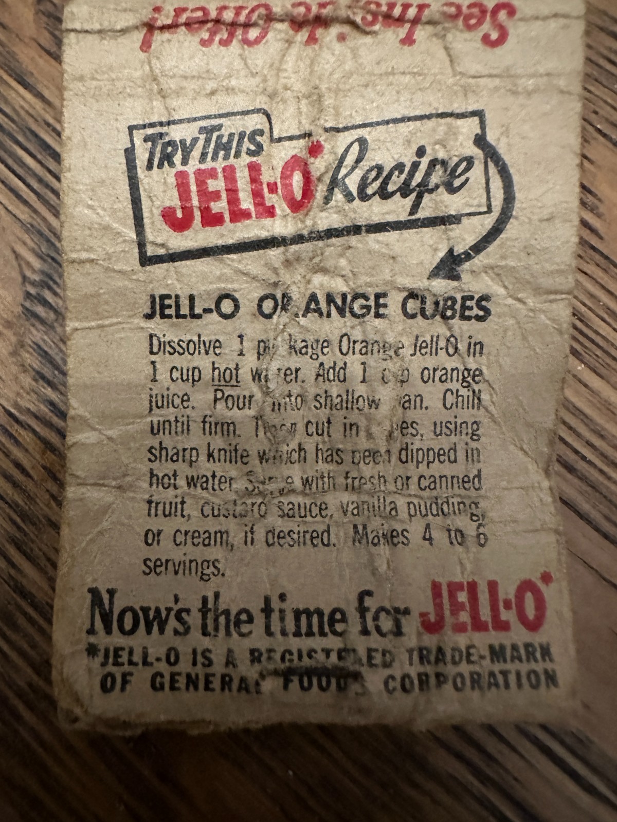Vintage MATCHBOOK Cover “Now’s the Time for JELL-O” Recipe & Offer FREE Shipping