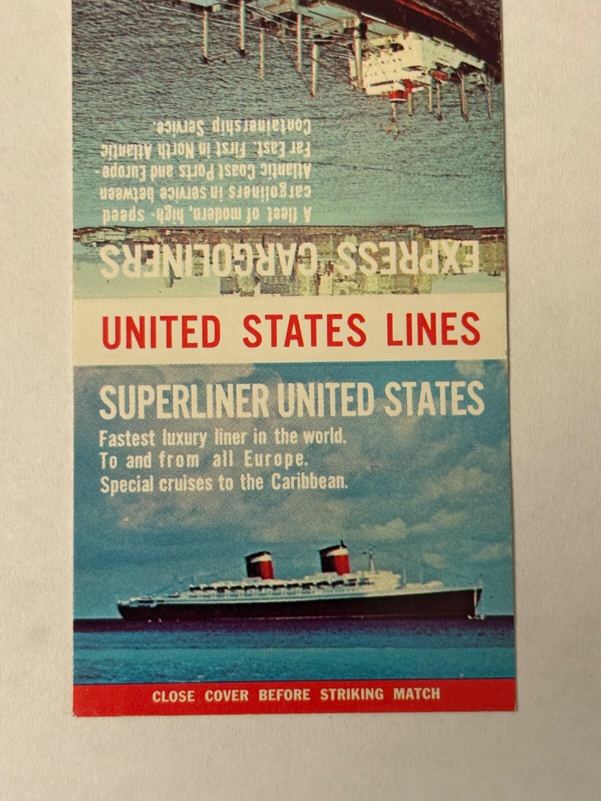 United States Lines Matchbook Cover Superliner Express Cargoliners Luxury Cruise