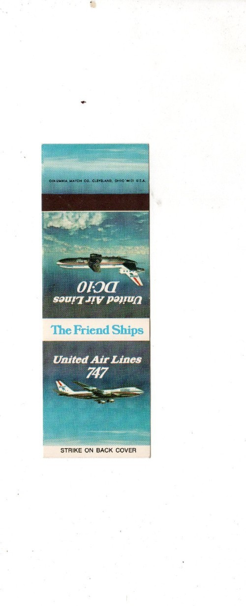 Vintage Matchcover United Air Lines 747 United Air Lines DC 10