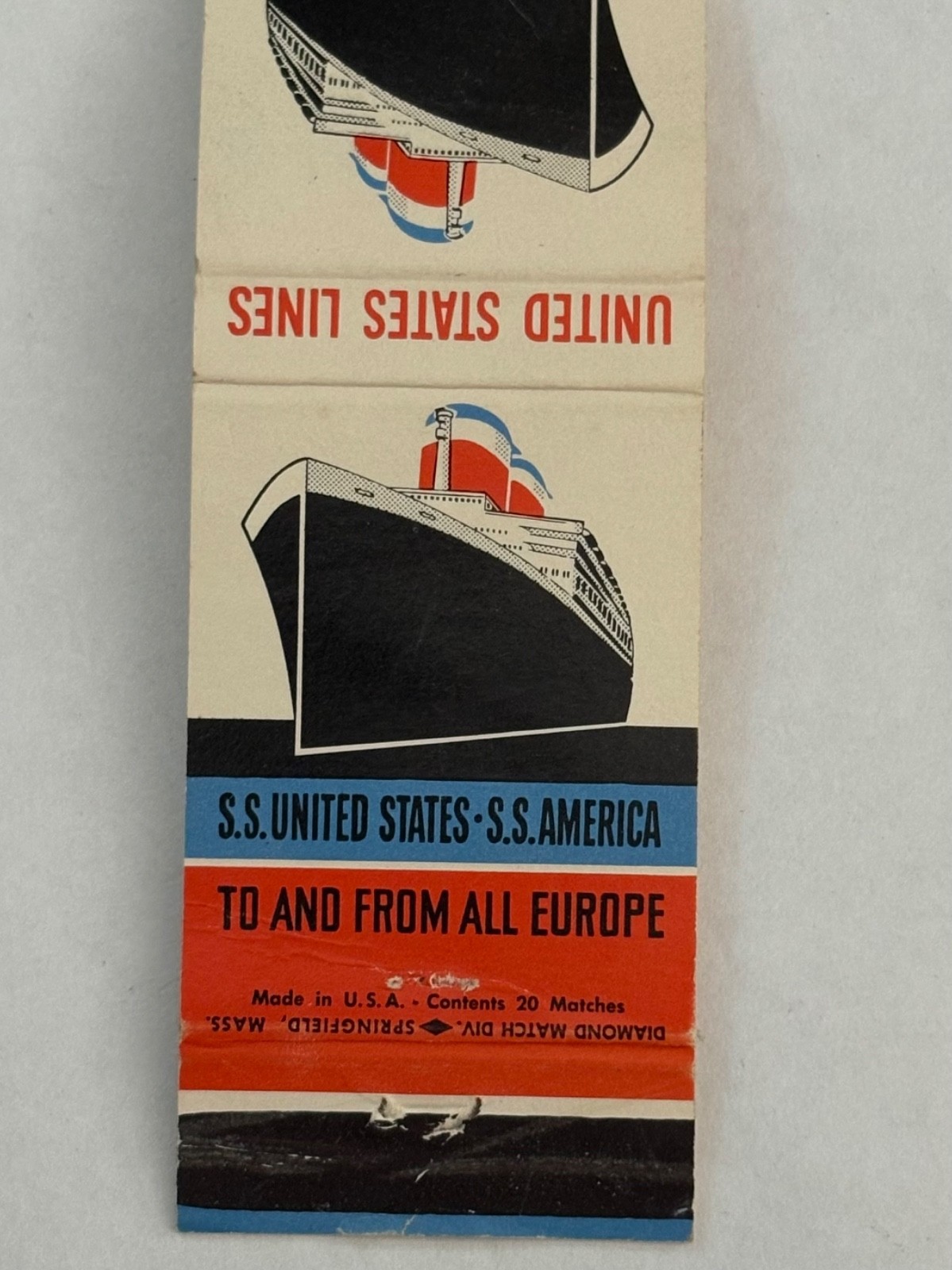 United States Lines Matchbook Cover S.S. America Europe US U.S. SS Ship Diamond