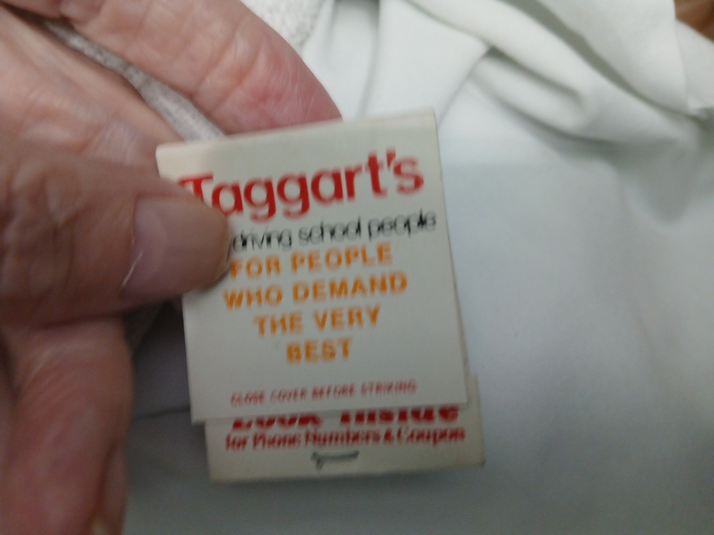 Taggarts Driving Schools, Inside Coupon Phone # Matchbook Unstruck VTG Mint