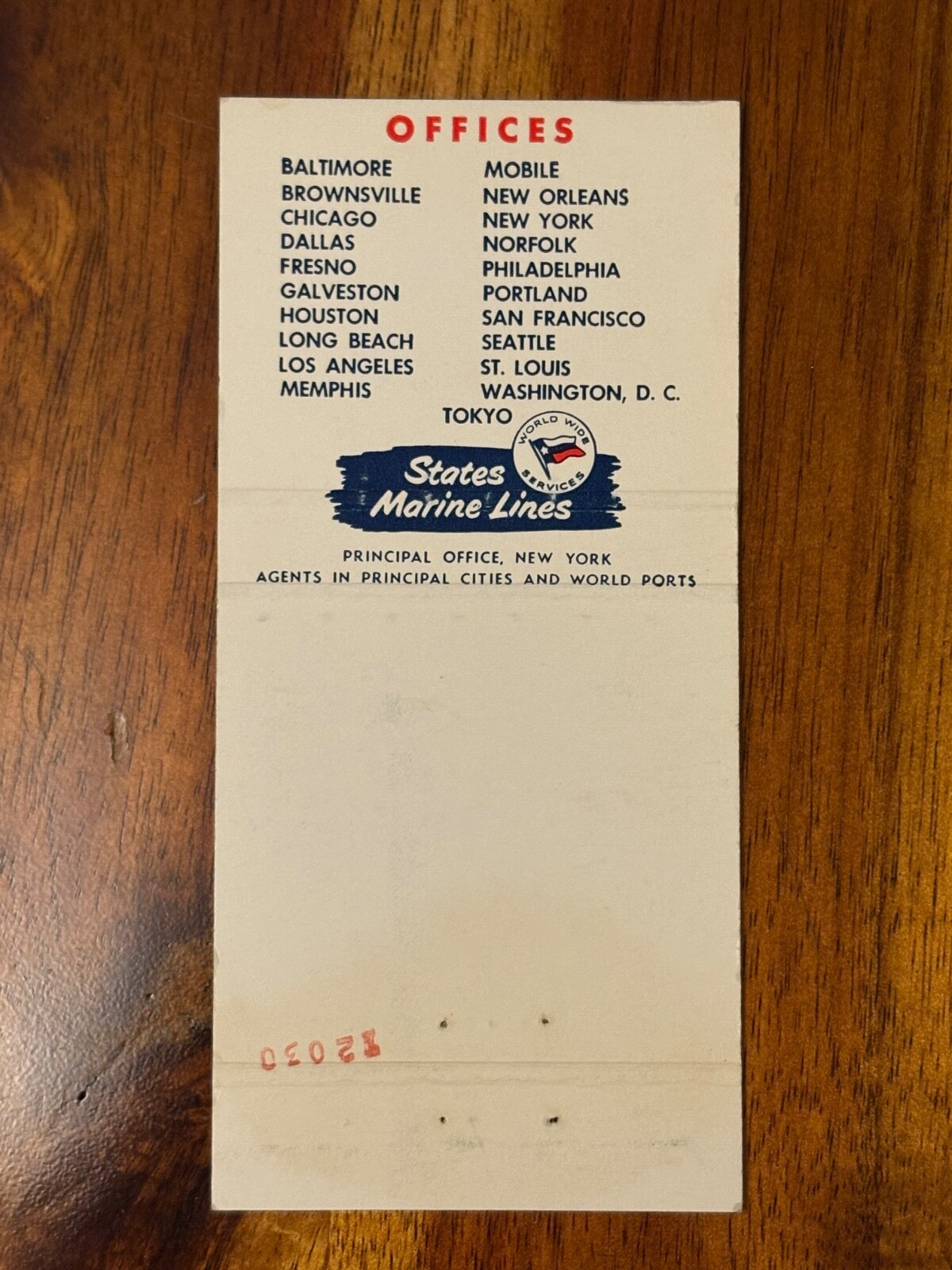 States Marine Lines Matchbook Cover Worldwide Services International Shipping