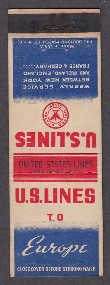 US United States Lines to Europe matchcover