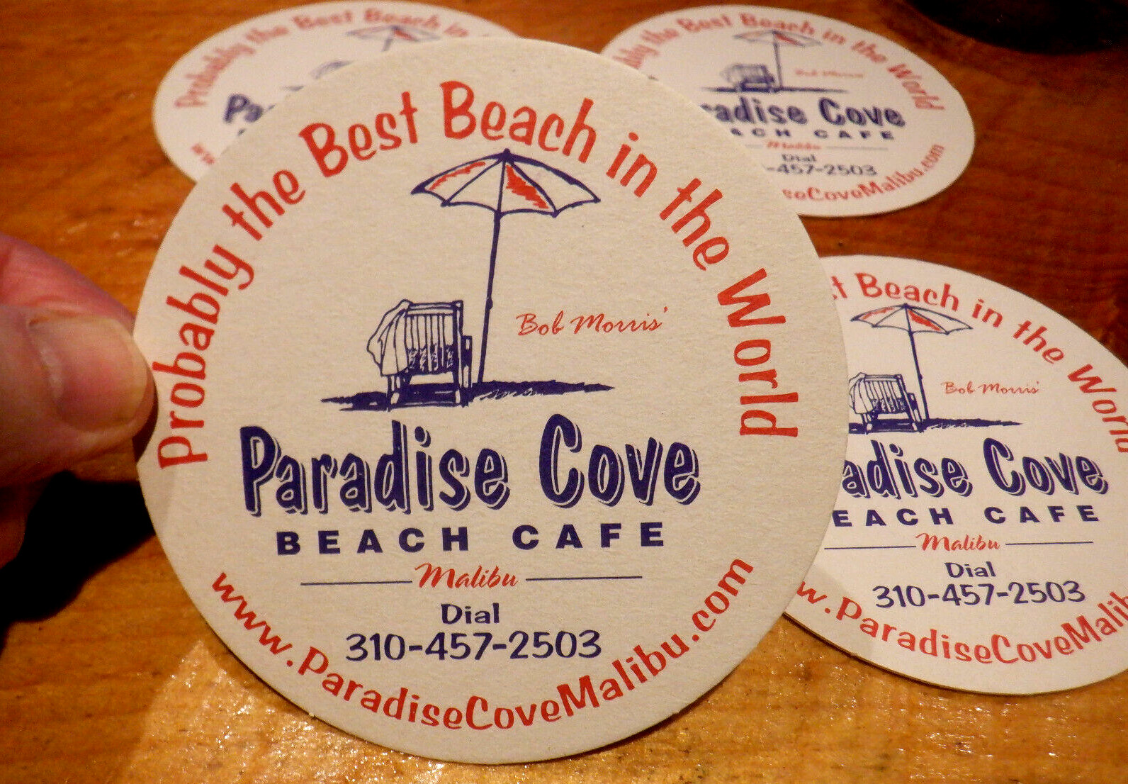 Lot of 4 Paradise Cove Beach Cafe Malibu 4″ Diameter Cardboard Coasters MINT