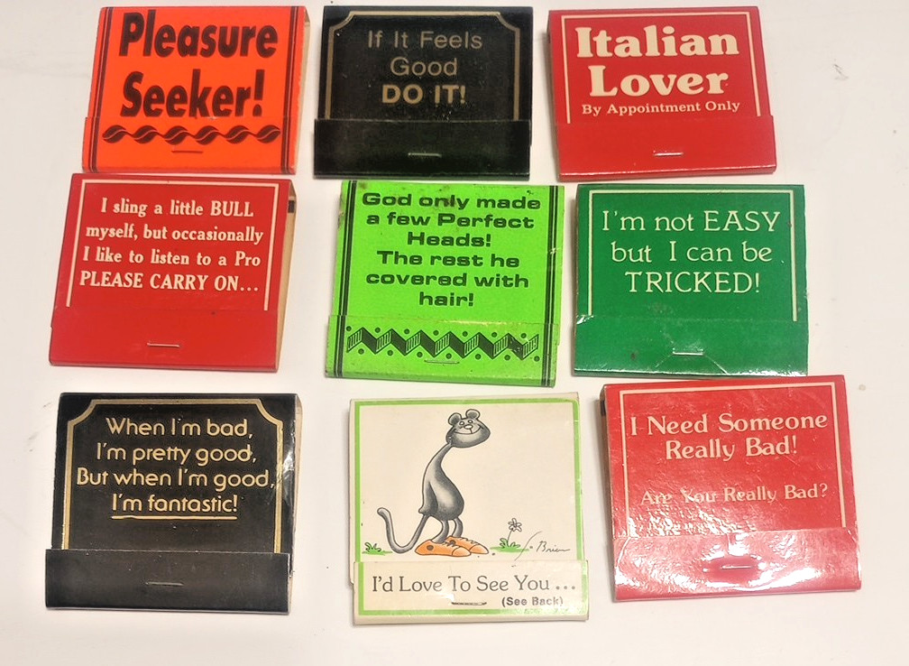 9 Collectible New Vintage Matchbook Lot People Greeters Sexy Pick Up Lines 1984
