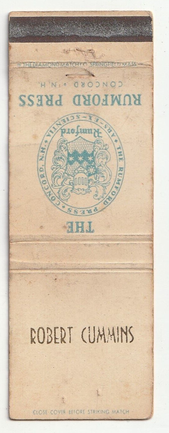 MATCHBOOK COVER – RUMFORD PRESS – CONCORD NEW HAMPSHIRE – ROBERT CUMMINS