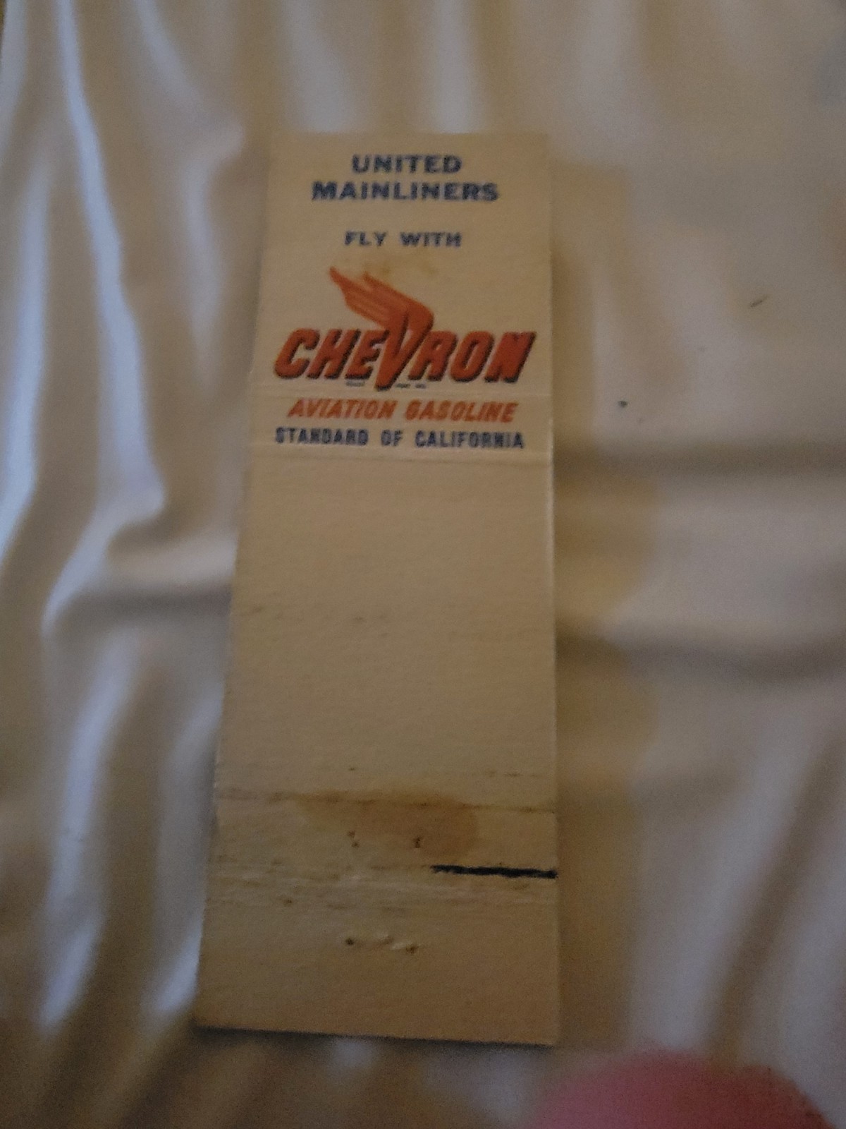 Vintage Matchcover United Air Lines Fly With Chevron Aviation Gasoline