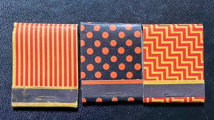 3 Old Vintage *Fancy* Orange Yellow Black Universal Match Co St Louis MATCHBOOK!