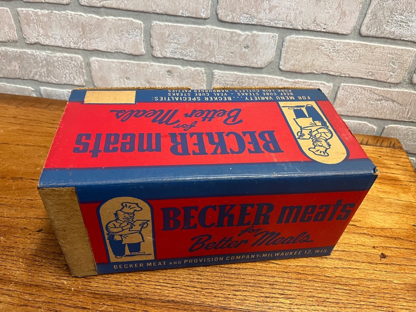 Vintage Becker Meats Milwaukee Wisconsin Advertising Empty Cardboard Box Wis WI
