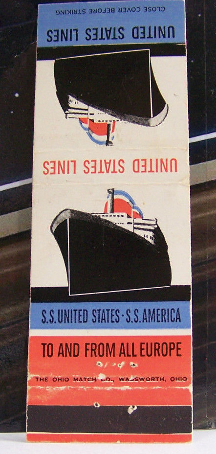 Rare Vintage Matchbook Cover R3 United States Lines SS America Boat Ship to Euro