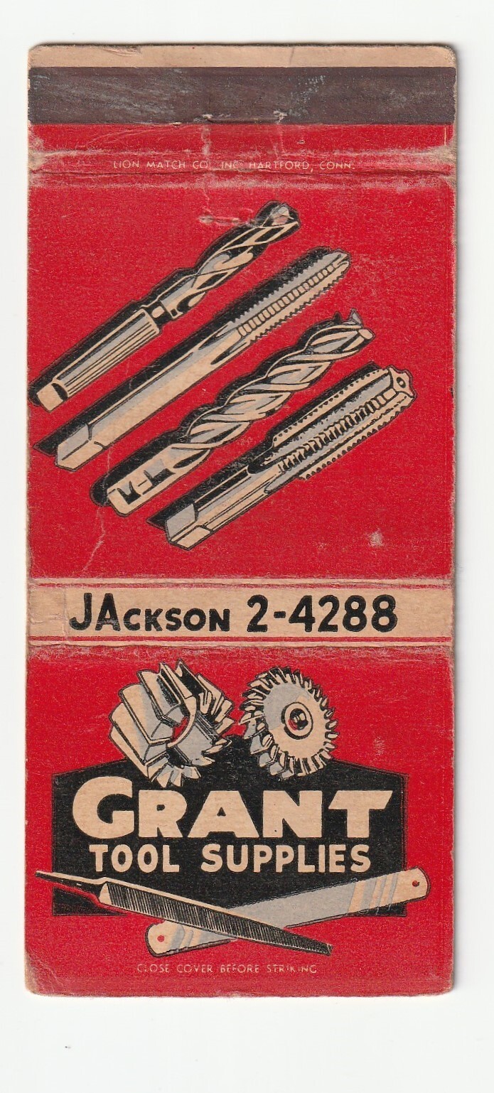 MATCHBOOK COVER – GRANT TOOL SUPPLIES – HARTFORD CONNECTICUT