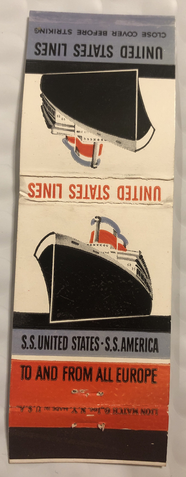 20 FRONT Strike Matchbook Cover – United States Lines Vintage