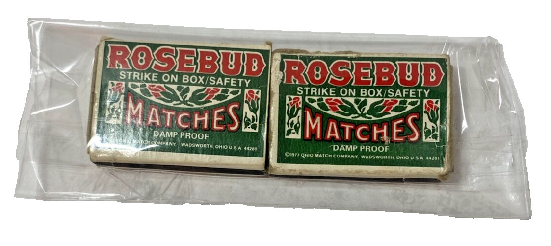 Vintage Set of 2 Rosebud Matches Cardboard Box Case Matchsticks Package – 1977