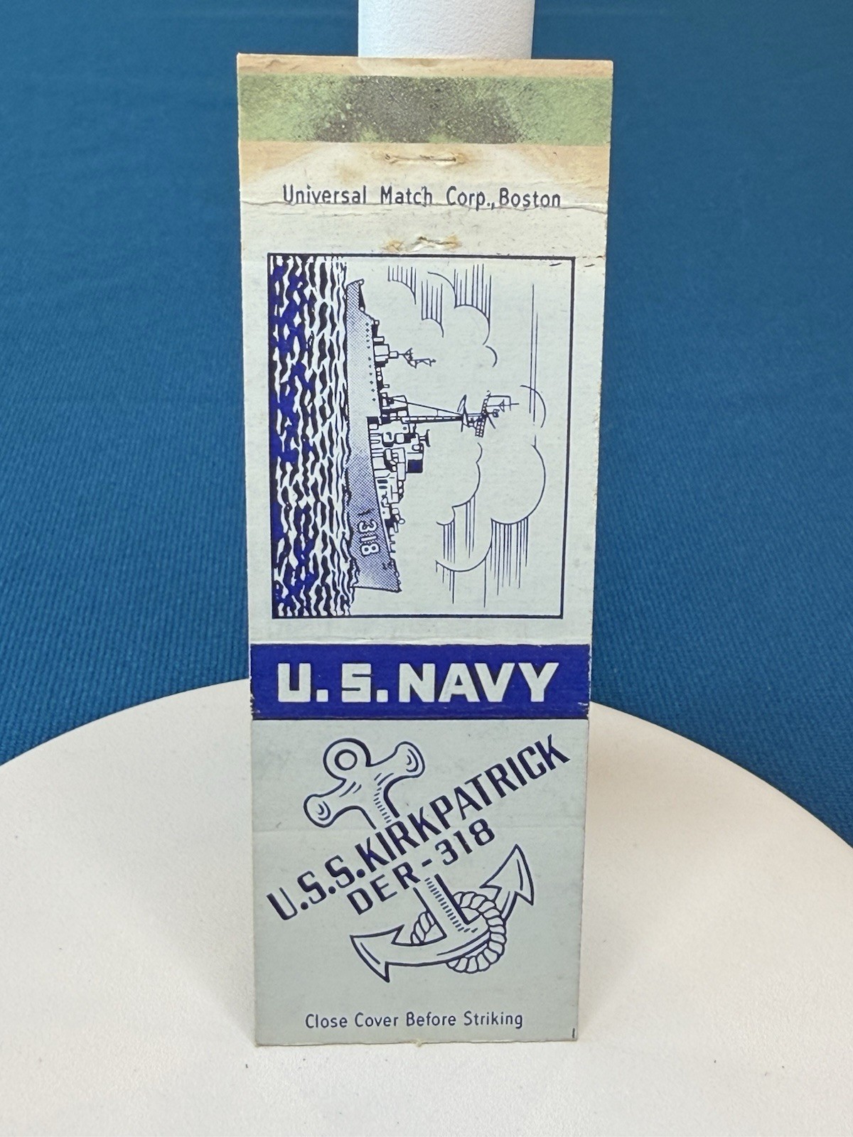 USS Kirkpatrick DER 318 United States Navy Ship VTG Matchbook Cover 1365